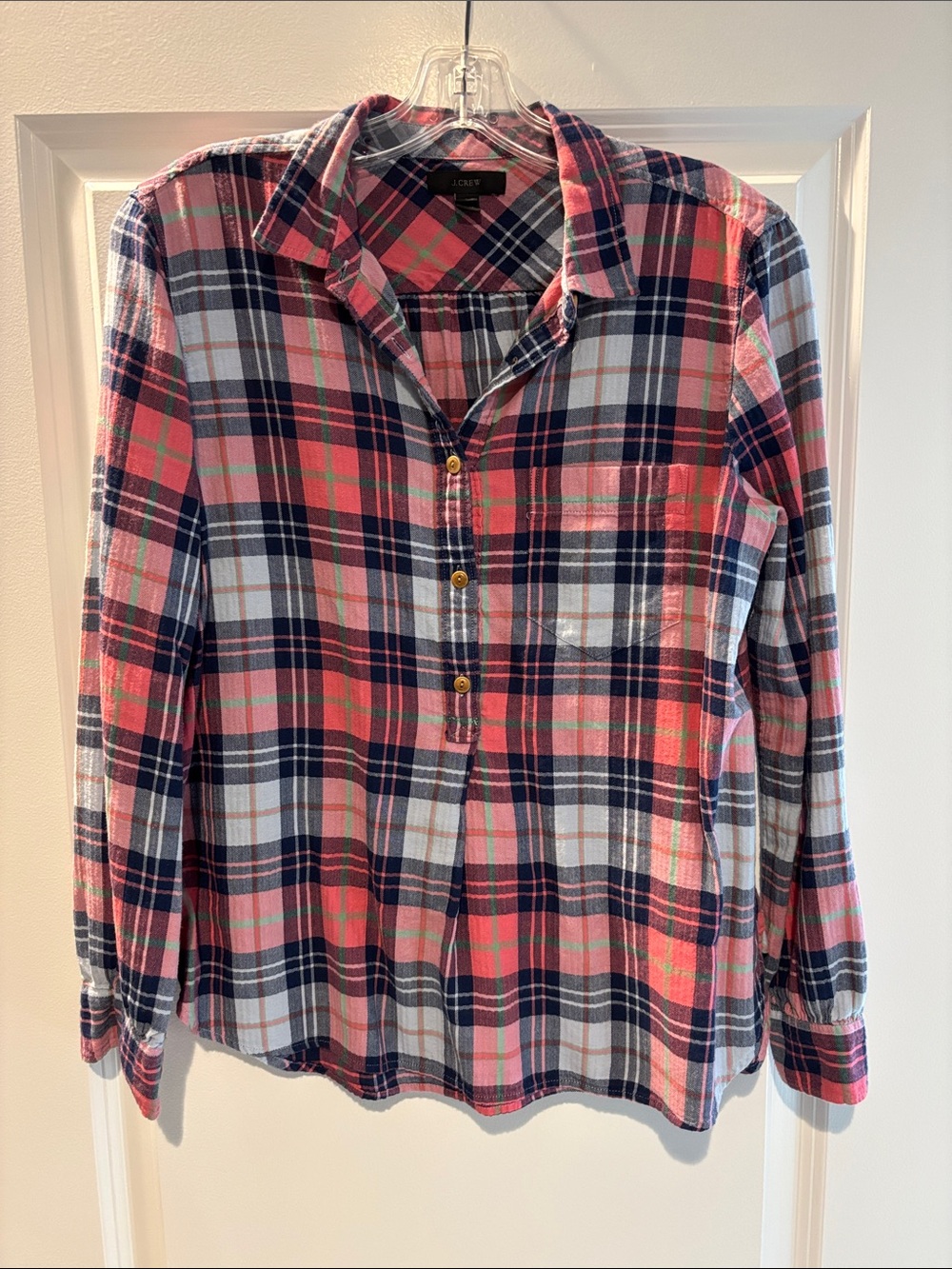 J. Crew Pink & Navy Plaid Button-Front Shirt